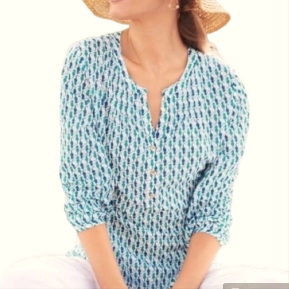 Talbots Pintuck Seahorse Novelty Popover Tunic